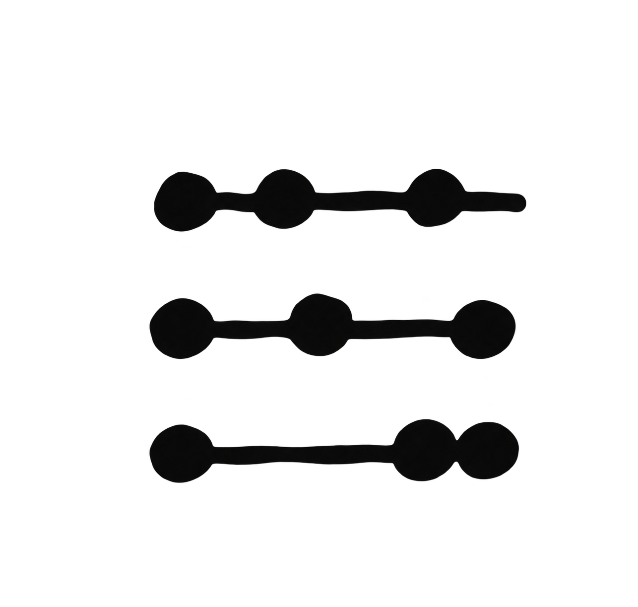 Three hand-drawn rows of connected dots and lines, representing connected work and simpler systems.